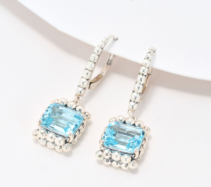 JAI Sterling Silver Emerald Cut Gemstone Earrings — View 9