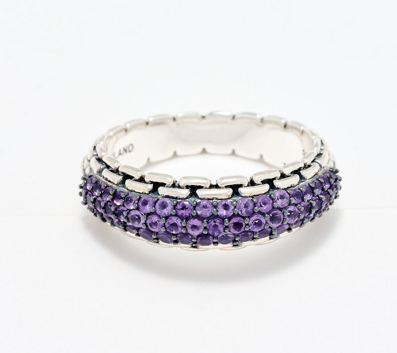 JAI Sterling Silver Pave Gemstone Band Ring — View 11