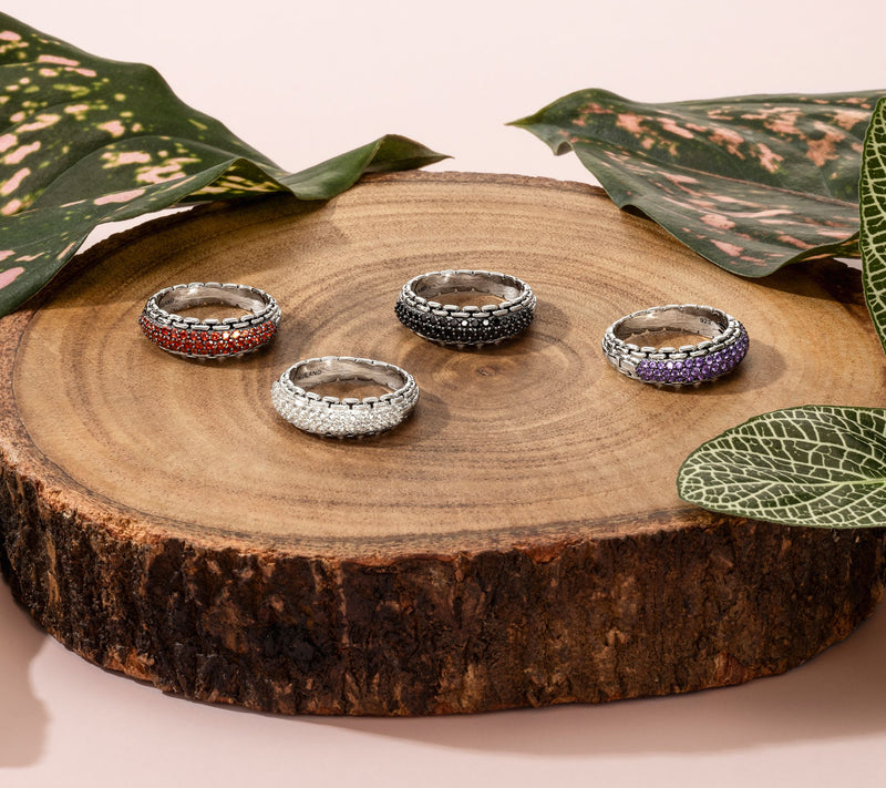 JAI Sterling Silver Pave Gemstone Band Ring — View 6