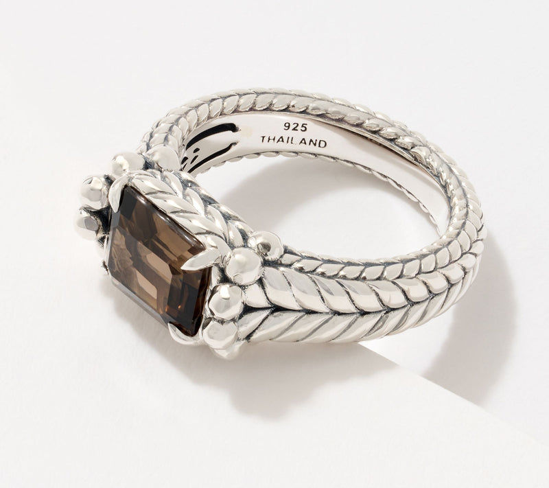 JAI Sterling Silver East/West Emerald Cut Gem Band Ring — View 18