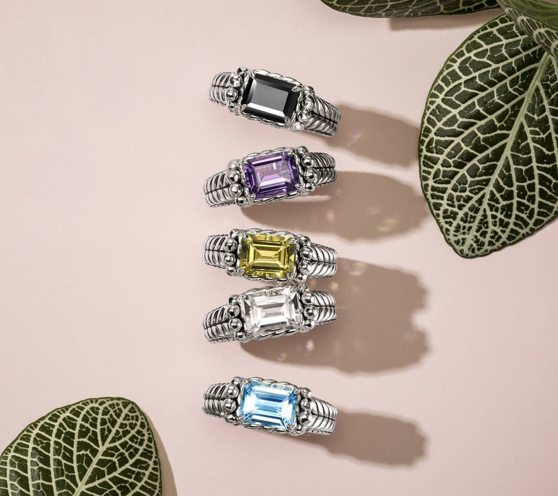 JAI Sterling Silver East/West Emerald Cut Gem Band Ring — View 13