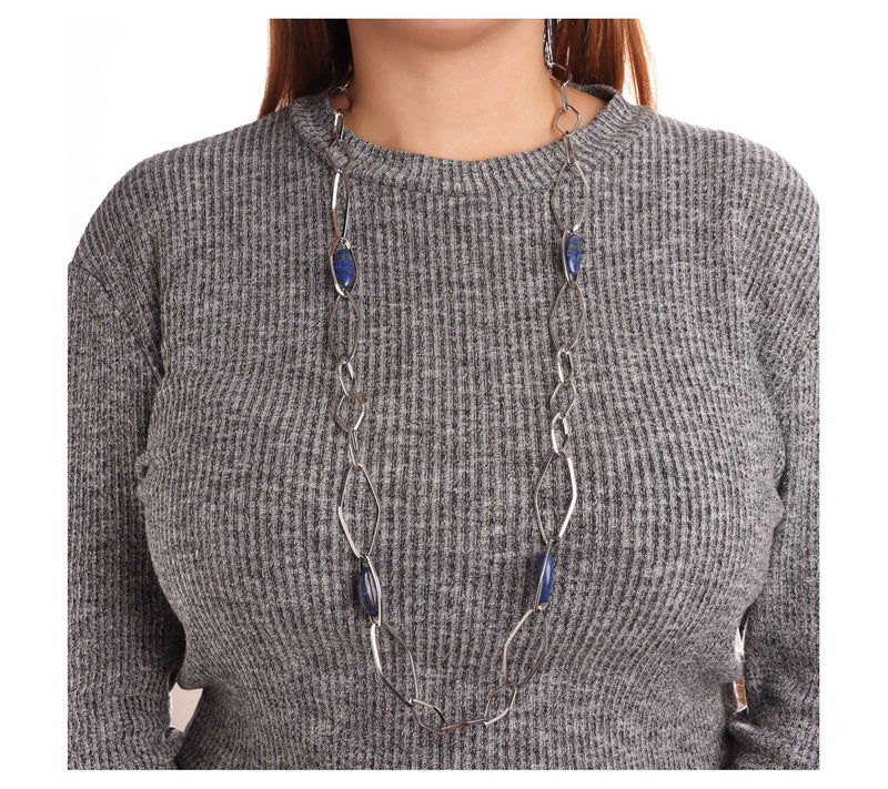 Steel by Design 36" Marquise Gemstone Bead Station Necklace — View 3