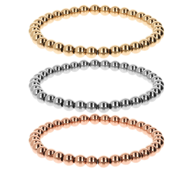 Steel by Design Set of 3 Polished Bead StretchBracelets — View 7