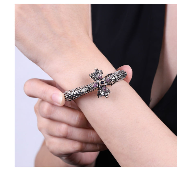 Barbara Bixby Sterling & 18K Multi-Gemstone Cross Cuff — View 5