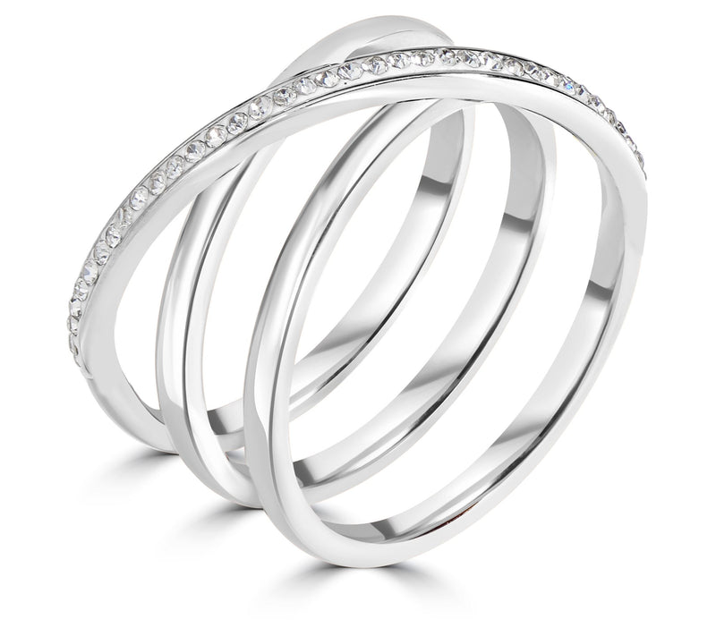 Steel by Design Multi-Row Cross Over Pave Ring — Main view