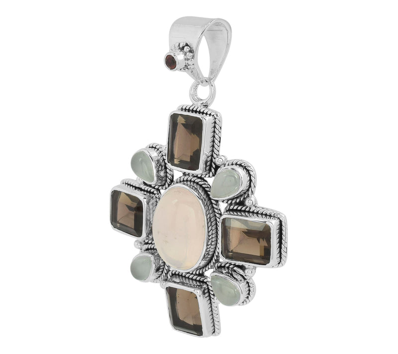 Artisan Crafted Sterling Quartz Aquamarine & Garnet Pendant — View 6