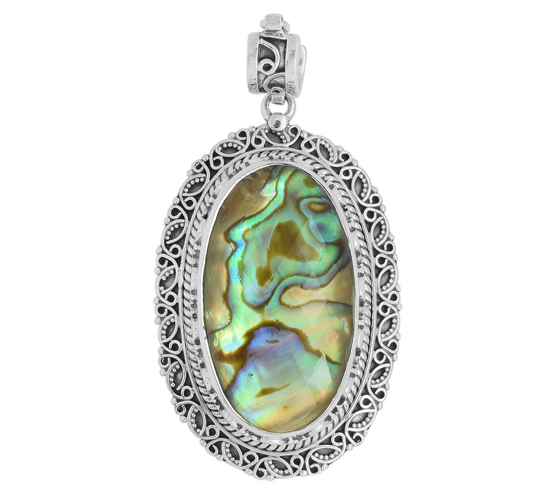 Sterling Silver Rainbow Mother of Pearl & RockCrystal Pendant — View 3
