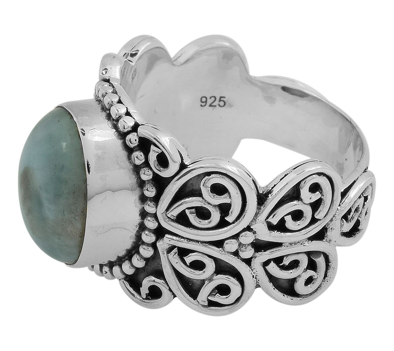 Artisan Crafted Sterling Silver Oval Larimar Ring — View 7