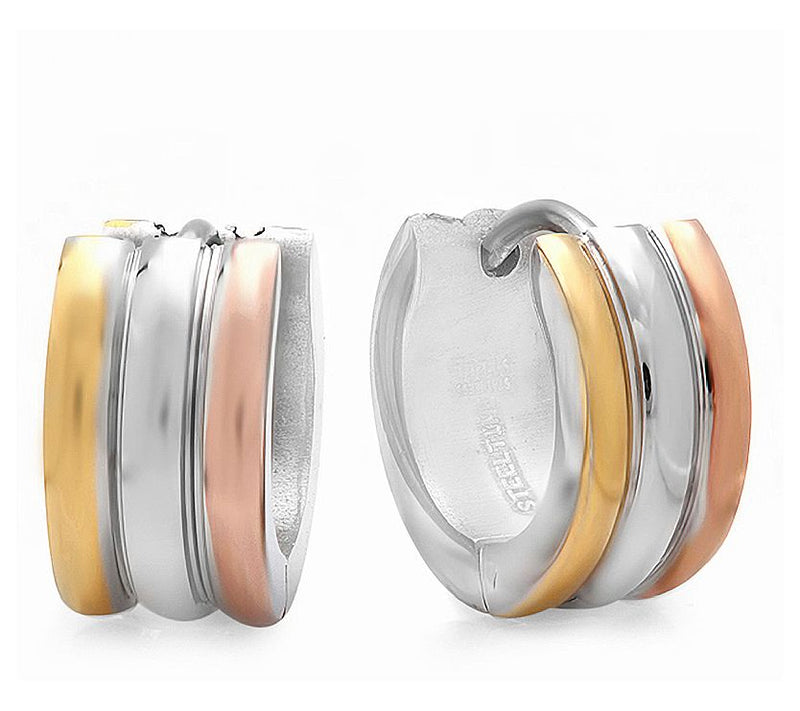Steel By Design Tri-Color Huggie Hoop Earrings — View 4
