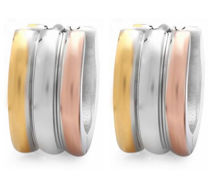 Steel By Design Tri-Color Huggie Hoop Earrings — View 2