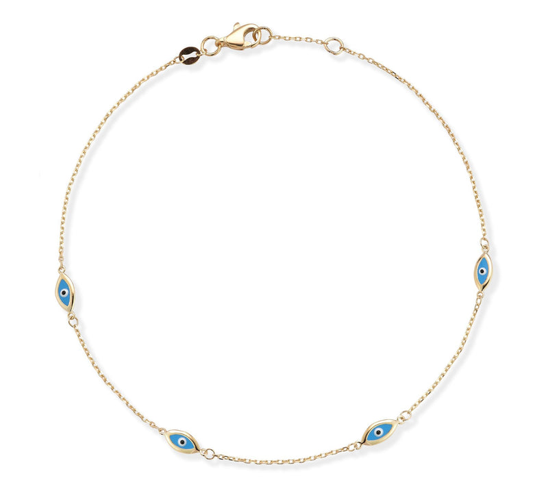 Luminosa Gold Enamel Evil Eye Ankle Bracelet, 14K — View 3