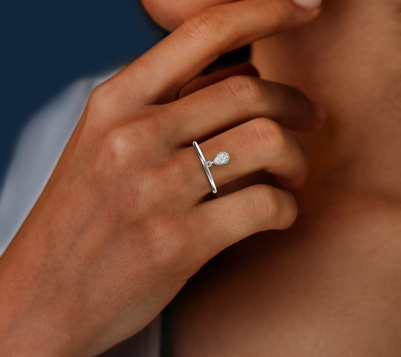 Vida Lab Diamonds Pear Cut Charm Ring, 14K White Gold — View 4