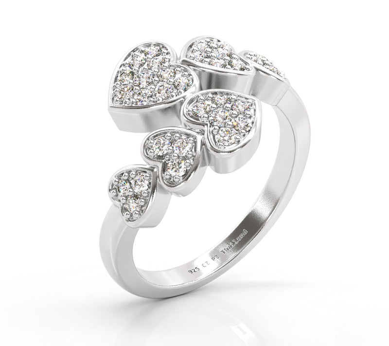 Diamonique Pave Heart Bypass Ring, Sterling Silver — View 3