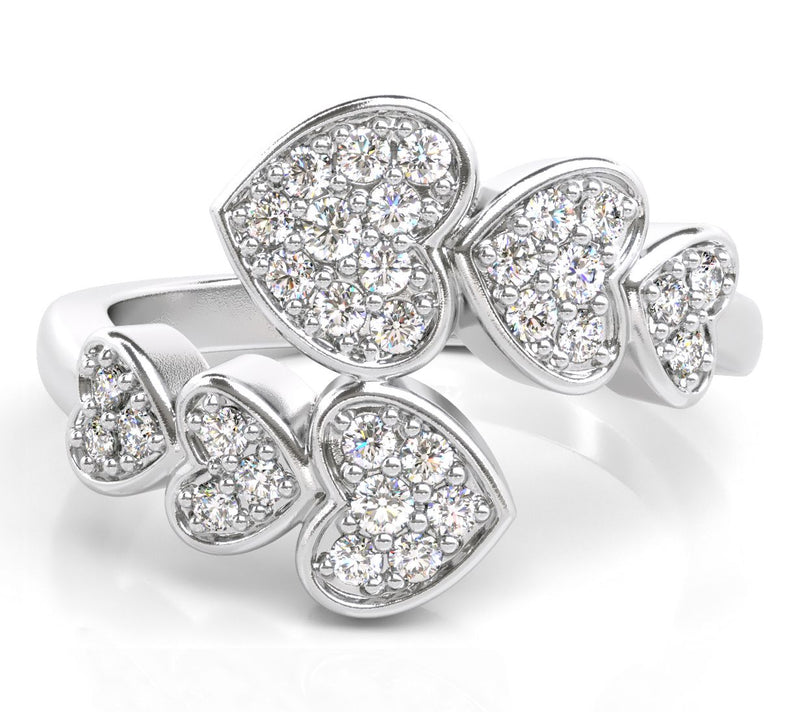 Diamonique Pave Heart Bypass Ring, Sterling Silver — View 6