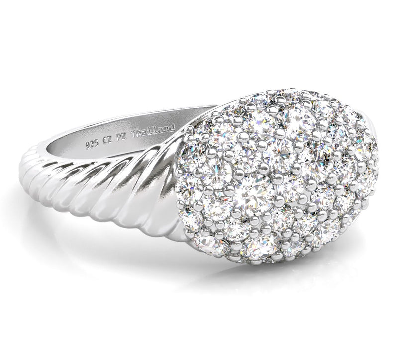 Diamonique Pave Cluster Signet Ring, Sterling Silver — View 3