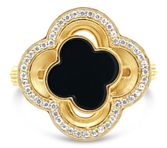 Ariva 18K Gold Clad Clover Gemstone & Diamonique Bristol Ring — View 8