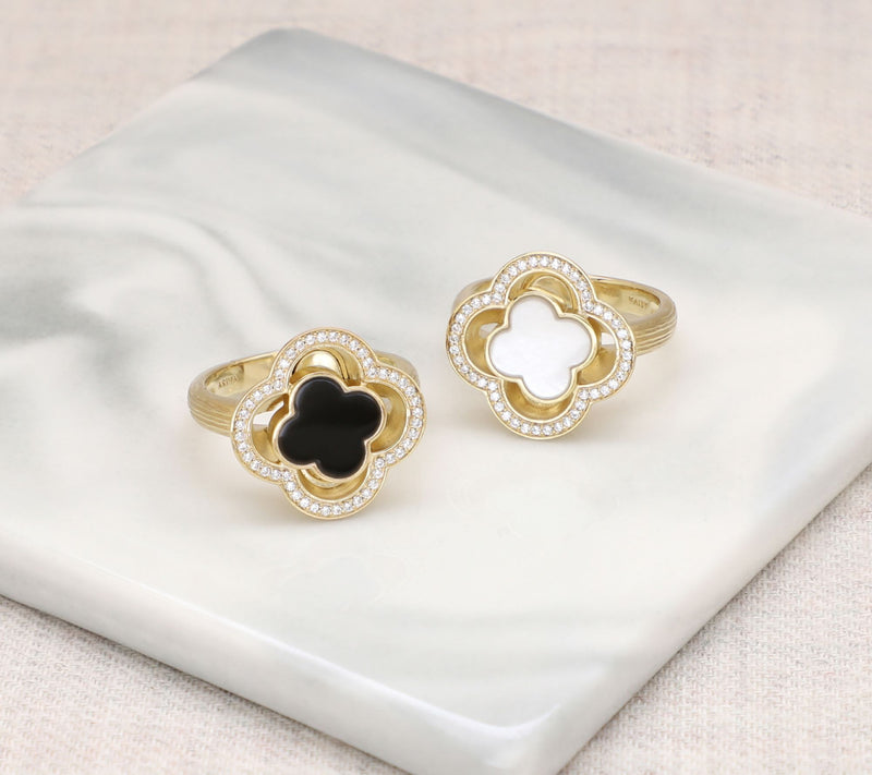 Ariva 18K Gold Clad Clover Gemstone & Diamonique Bristol Ring — View 4