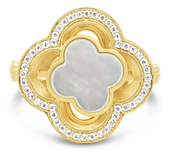 Ariva 18K Gold Clad Clover Gemstone & Diamonique Bristol Ring — Main view