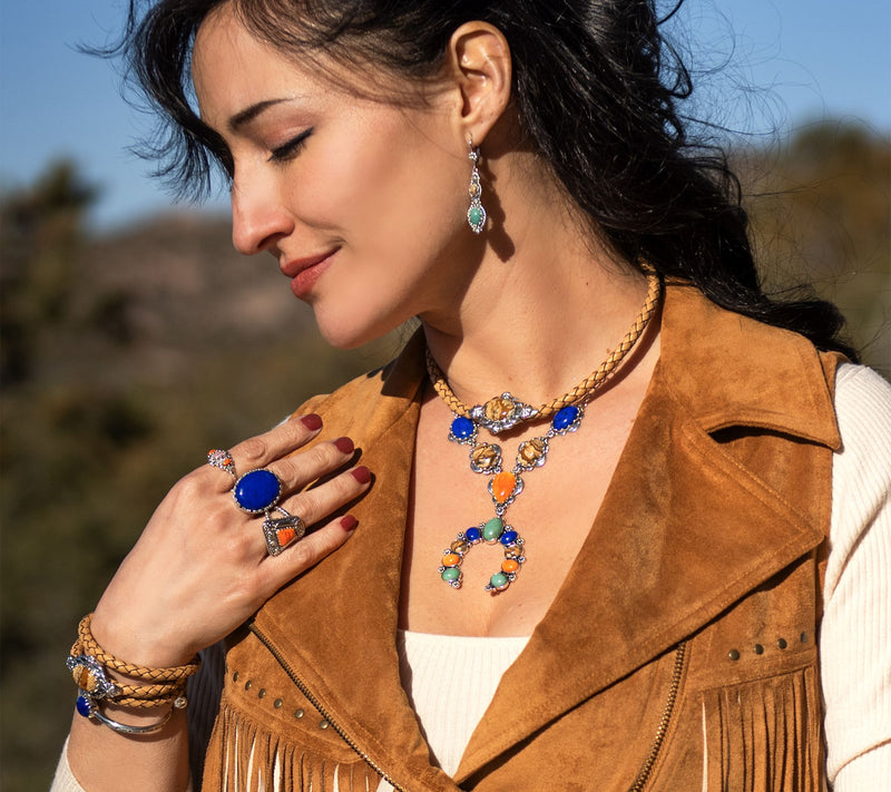 American West Sterl & Leather East-West Gemstone 17" Necklace — View 7