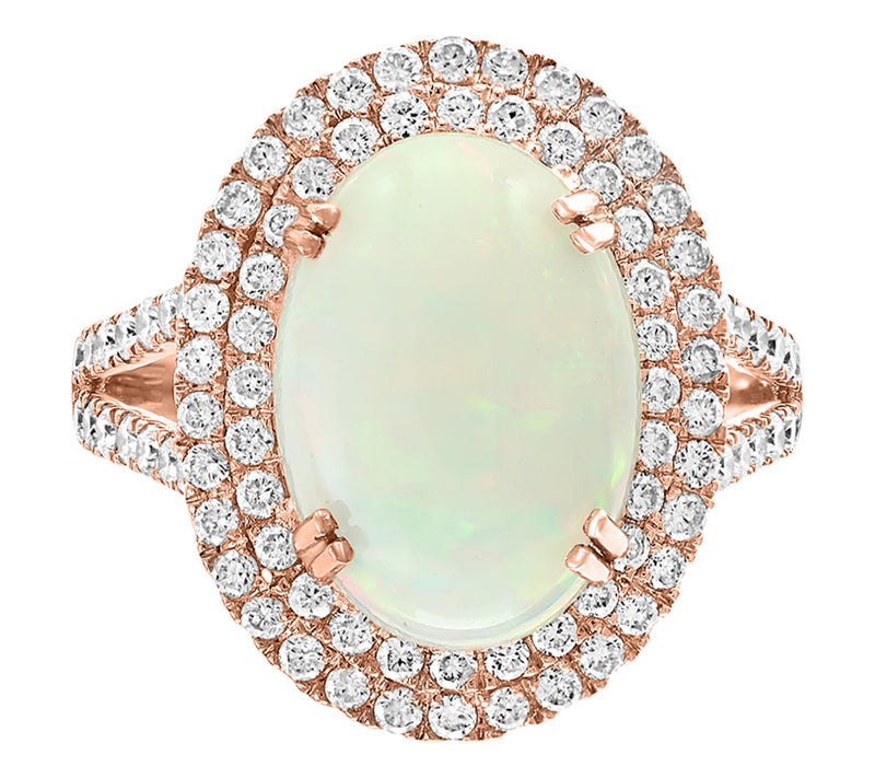 Effy Ethiopian Opal & Double Diamond Halo Ring,14K Gold — View 2