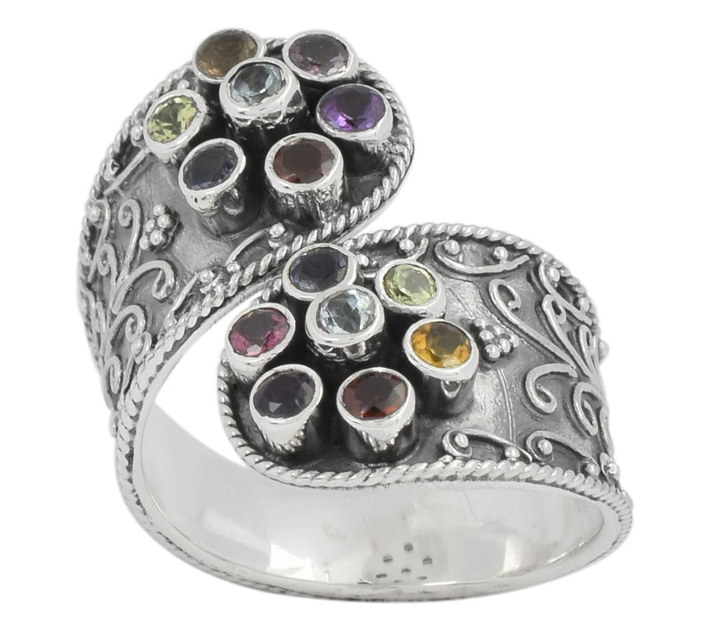 Artisan Crafted Sterling Multi-Gemstone BypassRing, Sterling — Main view