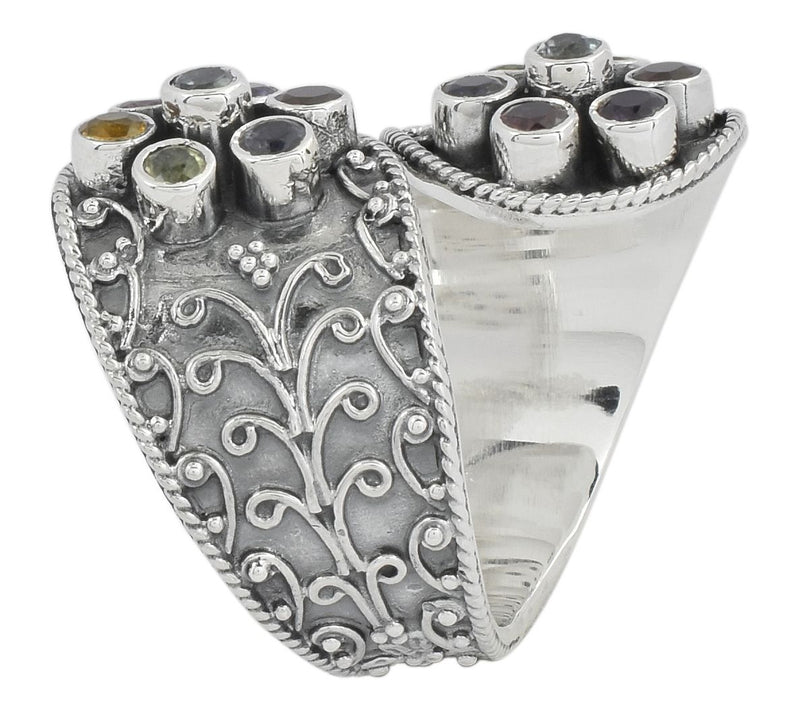 Artisan Crafted Sterling Multi-Gemstone BypassRing, Sterling — View 3
