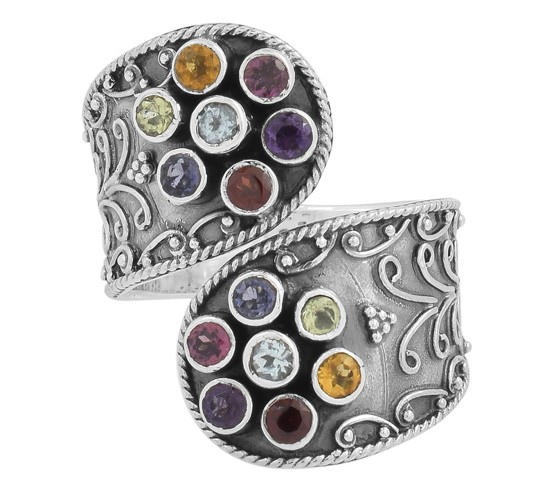 Artisan Crafted Sterling Multi-Gemstone BypassRing, Sterling — View 2