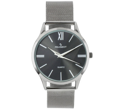 Peugeot Men's Stainless Steel Slim Grey Dial Mesh Watch