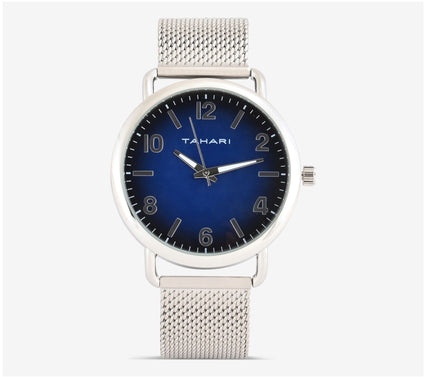 Tahari Men's Stainless Steel Blue Dial Mesh Strap Watch