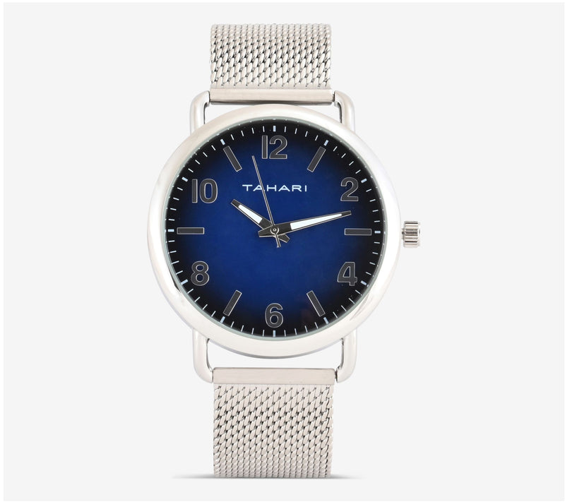 Tahari Men's Stainless Steel Blue Dial Mesh Strap Watch — Main view