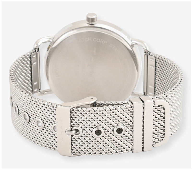 Tahari Men's Stainless Steel Blue Dial Mesh Strap Watch — View 3