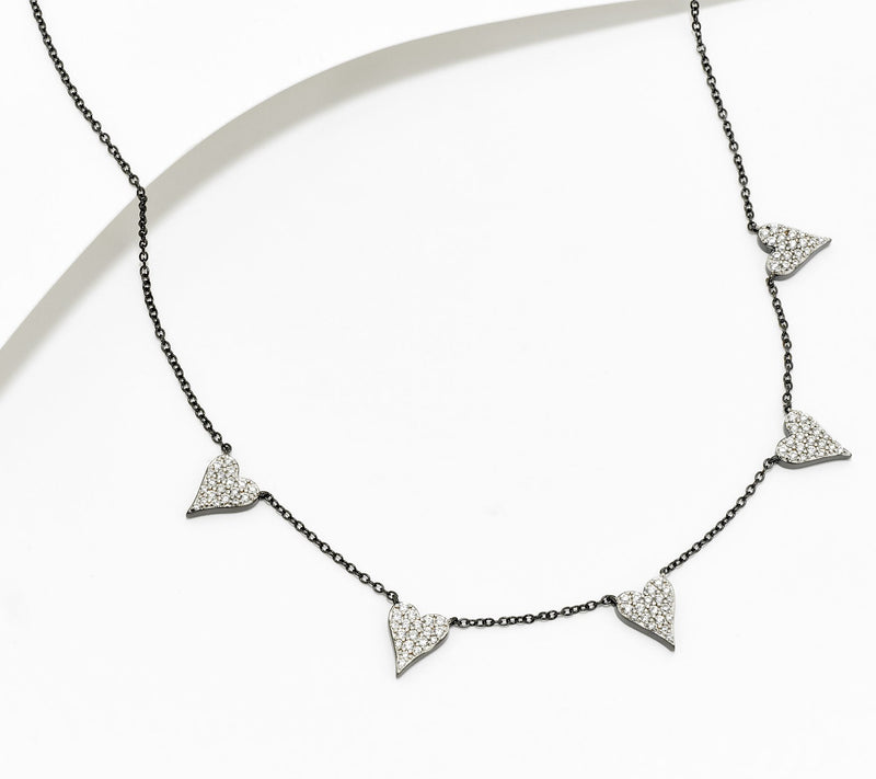 Diamonique x Jennifer Miller 5 Heart Station Necklace, Sterl — View 9