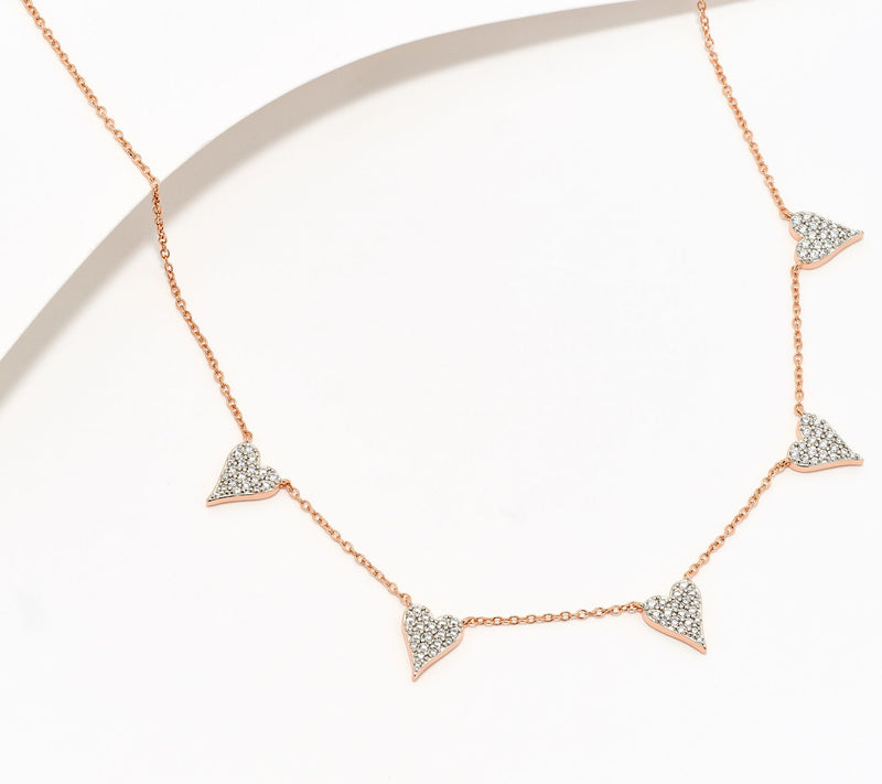 Diamonique x Jennifer Miller 5 Heart Station Necklace, Sterl — View 7