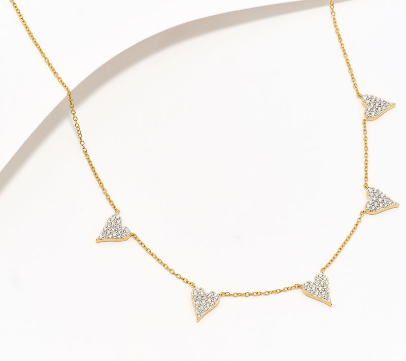 Diamonique x Jennifer Miller 5 Heart Station Necklace, Sterl — View 3