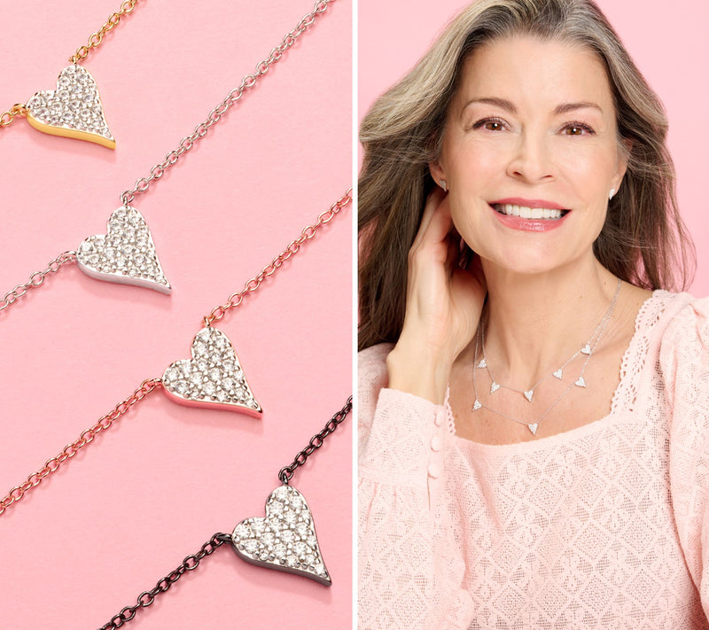 Diamonique x Jennifer Miller 5 Heart Station Necklace, Sterl — View 16