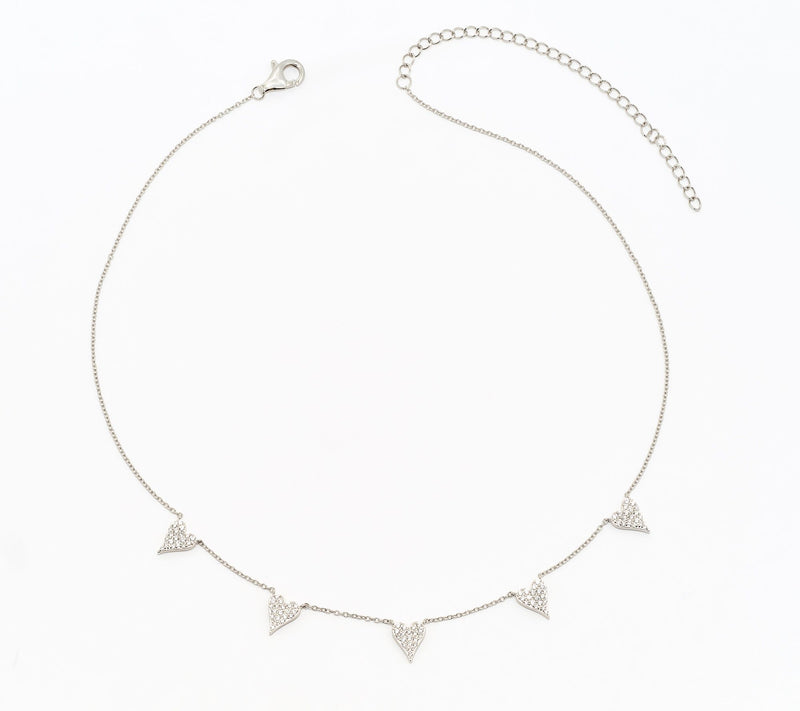 Diamonique x Jennifer Miller 5 Heart Station Necklace, Sterl — View 10