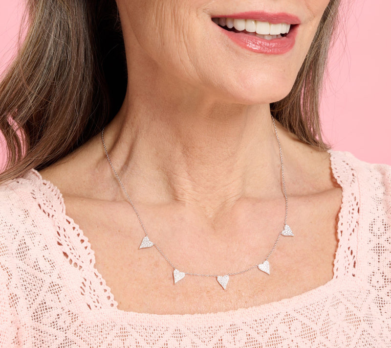 Diamonique x Jennifer Miller 5 Heart Station Necklace, Sterl — View 15