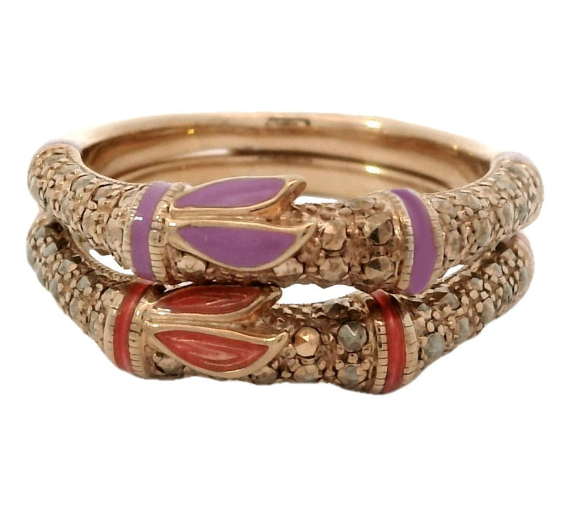 Dallas Prince 14K Gold Clad Marcasite & EnamelBand Ring Set — View 9