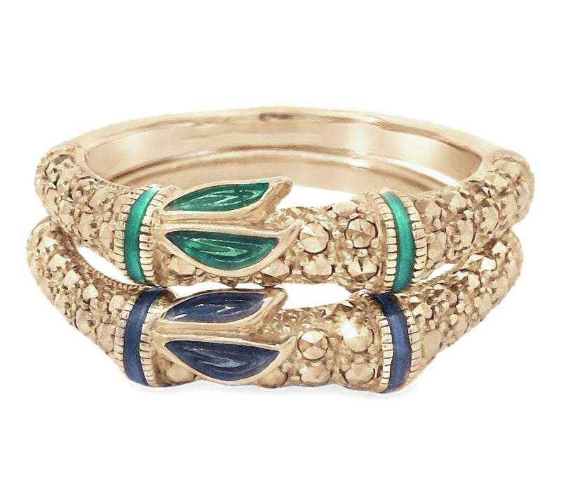 Dallas Prince 14K Gold Clad Marcasite & EnamelBand Ring Set — Main view