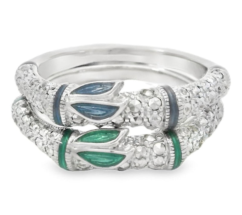 Dallas Prince Sterling Silver Marcasite & Enamel Band Ring Set — View 7