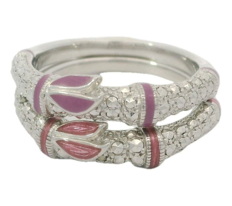 Dallas Prince Sterling Silver Marcasite & Enamel Band Ring Set — View 8