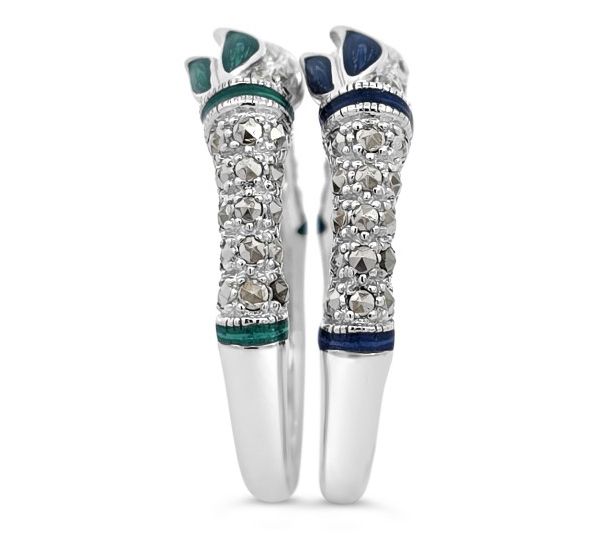 Dallas Prince Sterling Silver Marcasite & Enamel Band Ring Set — View 2