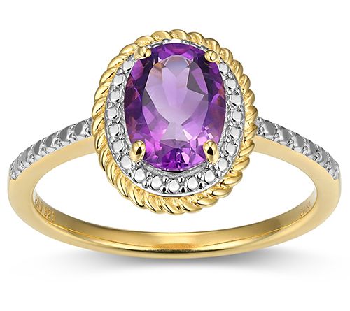 Affinity Gems Birthstone & Diamond Halo Ring, 18K Gold Plated — View 4