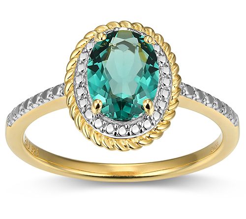 Affinity Gems Birthstone & Diamond Halo Ring, 18K Gold Plated — View 10