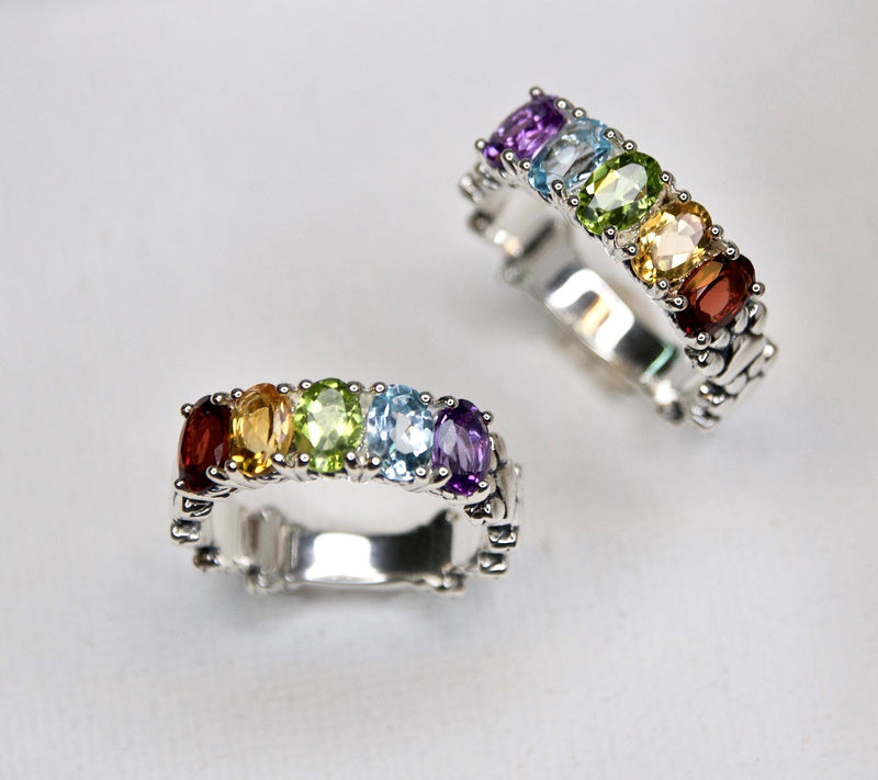 JAI Sterling Si lver Multi-Gems tone Rainbow Br idge Ring — View 5