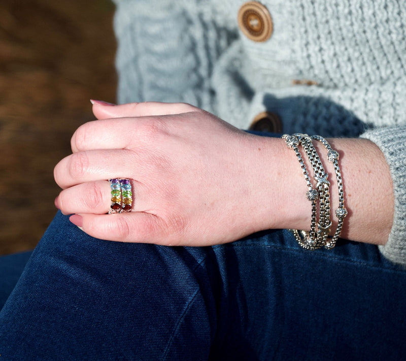 JAI Sterling Si lver Multi-Gems tone Rainbow Br idge Ring — View 7