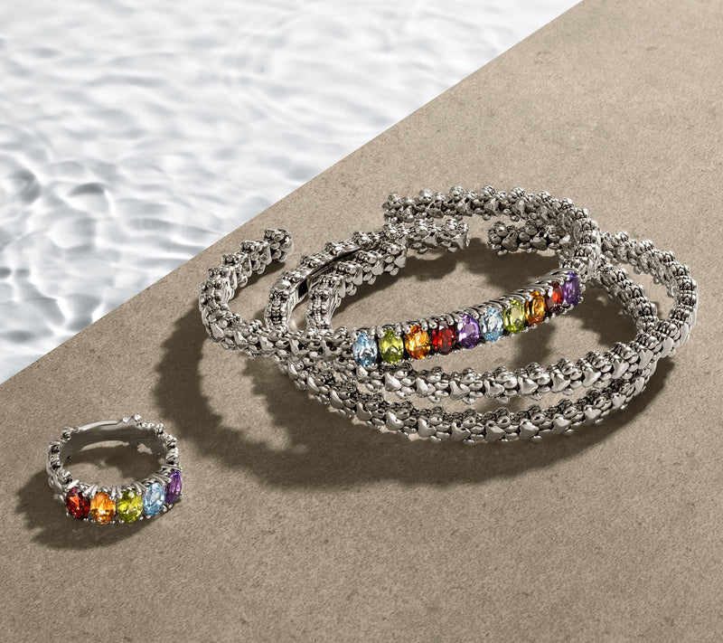 JAI Sterling Si lver Multi-Gems tone Rainbow Br idge Ring — View 8