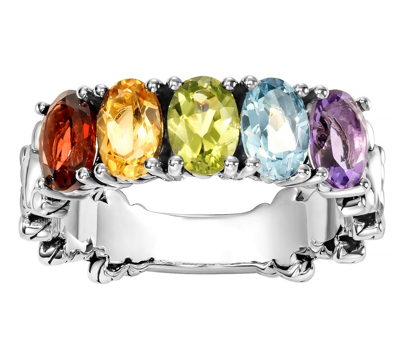 JAI Sterling Si lver Multi-Gems tone Rainbow Br idge Ring — Main view
