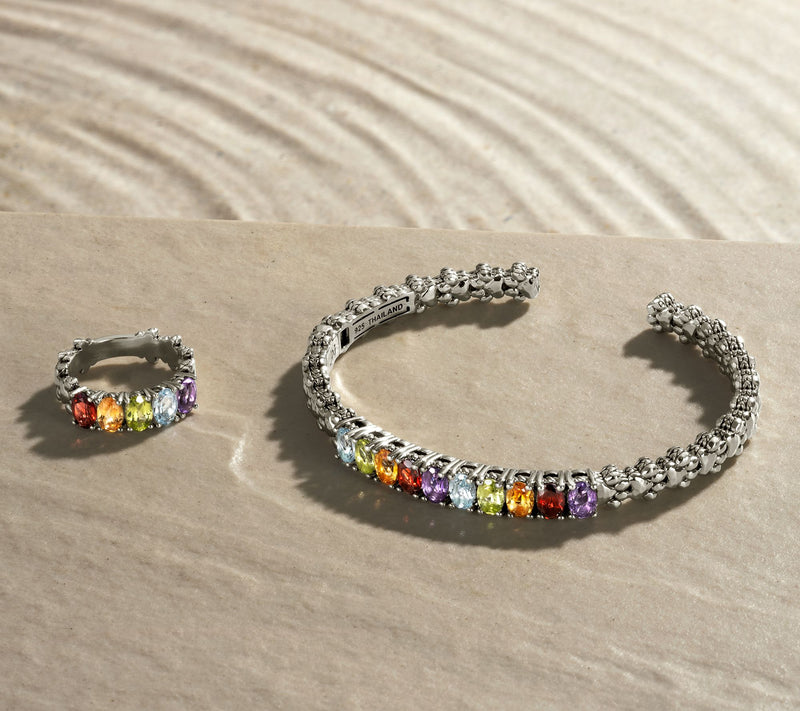 JAI Sterling Si lver Multi-Gems tone Rainbow Br idge Ring — View 4