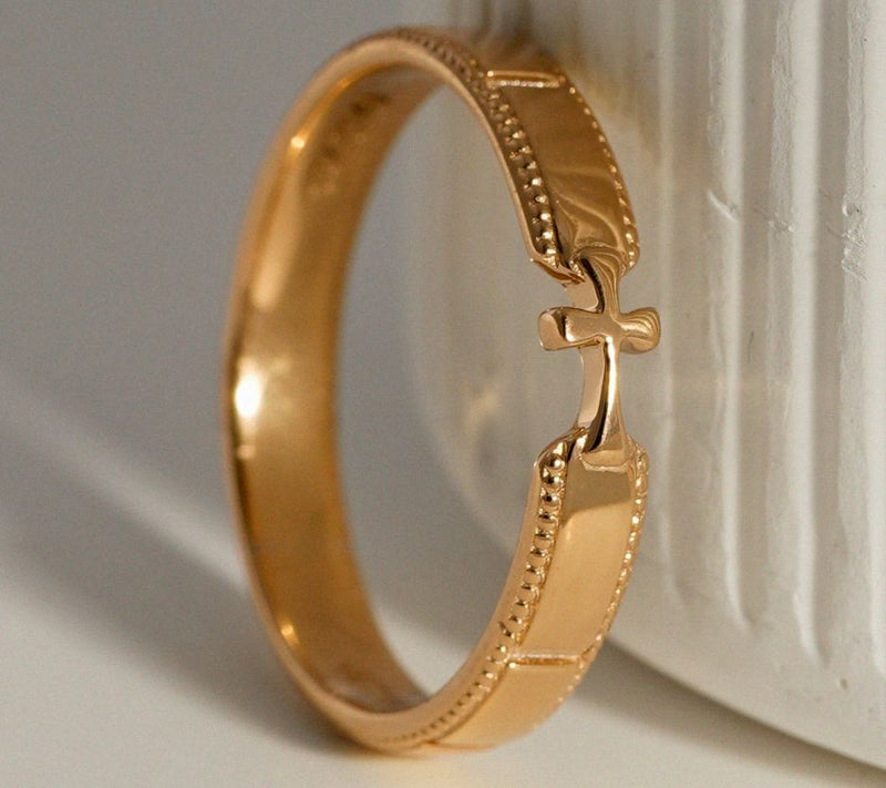 Silver Style Faith Inspired Cross Ring, 14K Gold Plated — View 2